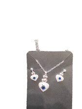 Parure collana e orecchini con cuore in zirconia blu e strass idea regalo