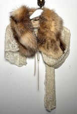 Pelliccia di volpe pelliccia pizzo avvolgente taglia unica vintage couture scialle da sposa