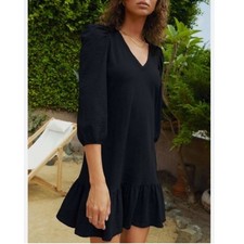 Abito Nation Ltd Danika taglia M nero cotone scollo a v manica a sbuffo mini cambio casual