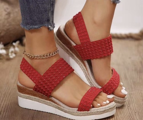 Sandali donna con zeppa rossa