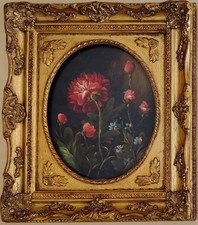 Coppia di quadretti classici con cornice in legno, dipinti a mano olio su tavola