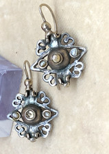 ORECCHINI STILE BORBONICO ARGENTO PL ORO GIALLO, PERLE E STRASS CENTRALE GIALLO