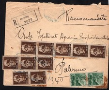 1946 Raccomandata per Palermo con Democratica lire 1 x 2 + Lire 1,20 x 10.