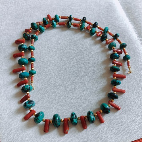 Collana ottone perle corallo