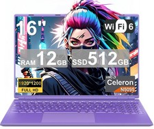 PC Portatile 16 Pollici Computer Portatile Win11 12GB 512GB 1TB SSD Espansione