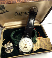 RARO OROLOGIO UOMO ALFA TRIPLO CALENDARIO FASI LUNARI ANNI 60 - CON SCATOLA ED ETICHETTE - 17J - FUNZIONANTE - 35MM