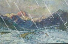 bs50 cartolina la conca di pozza tramonto invernale dipinto alessandro lupo