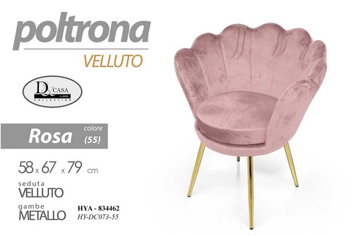 Poltrona conchiglia velluto - poltrona,