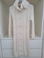 Cardigan Blumarine donna in lana maglia lunga t XL panna collo alto in pelliccia