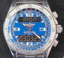 Bellissimo orologio Breitling quarzo B-1 quarzo aviatore con raro quadrante blu/acciaio inossidabile