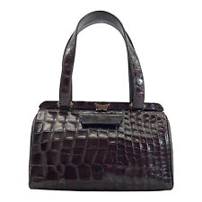 Borsa a mano vintage anni 50 60 LESCO vera pelle di coccodrillo telaio MARRONE