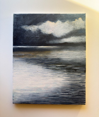 Dipinto olio mare indaco
