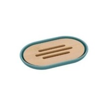 PORTA SAPONE SAPONETTA  HAITI IN PLASTICA E BAMBOO ACQUA MARINA 9x2x13 CM