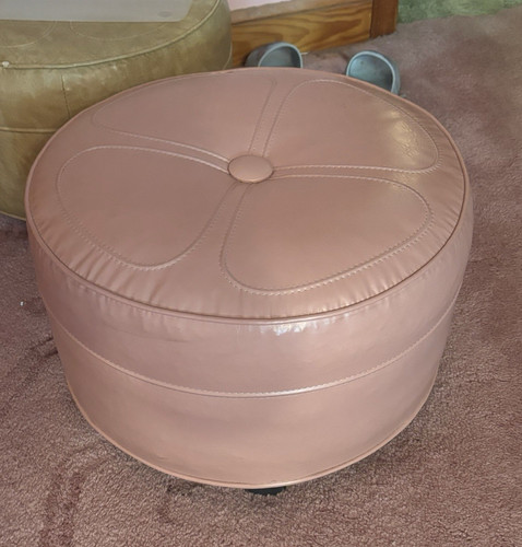 Round beige vinyl upholstered - beige,