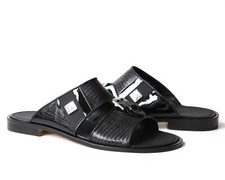 GIAMPIERONICOLA 5447 Sandali italiani neri stampa lucertola con fibbia 