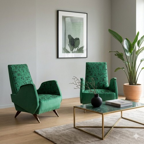 Poltrone vintage tessuto verde - vintage,