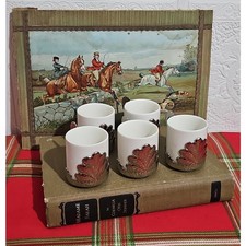 Set 5 tazzine espresso vintage in ceramica con supporti in metallo ornato carrello bar 