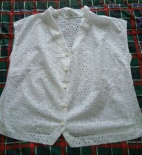 Camicetta camicia donna, bianca, sangallo, senza maniche, veste taglia 50/XL