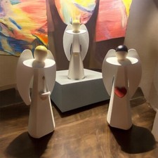 KWO Monti Metalliferi Angeli Set 3 Pezzi Bianco Fatto a Mano Decorazione Natalizia Candela Cuore