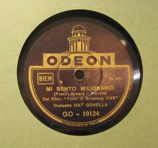 Disco Grammofono 78 Giri Vintage Odeon - Mi Sento Milionario - Nat Gonella Orch.