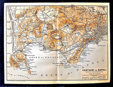 1901 ANTICA STAMPA TOPOGRAFICA:CONTORNI  NAPOLI e POZZUOLI CITTA Scala 1:100000
