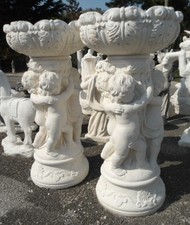 ZAMPILLO PUTTINO VASO FIORIERA IN CEMENTO MARMO PIETRA - COPPIA FIORIERE PUTTINI