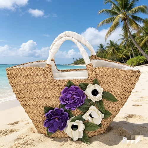 Borsa paglia con fiori - con,