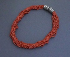 Lunga Collana Torchon Corallo Argento Vintage