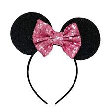 Cerchietto Nero Paillettes Orecchie topolina Minnie Fiocco Rosa K.4821