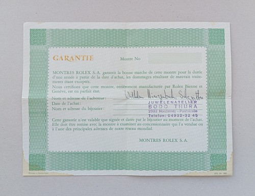Rolex guarantee warranty paper - guarantee,