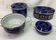 Set di pentole vintage Siltal Italy design Carla Agnelli smaltate blu notte