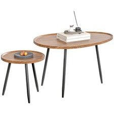 HOMCOM Set di 2 Tavolini da Salotto Sovrapponibili in Legno e Metallo