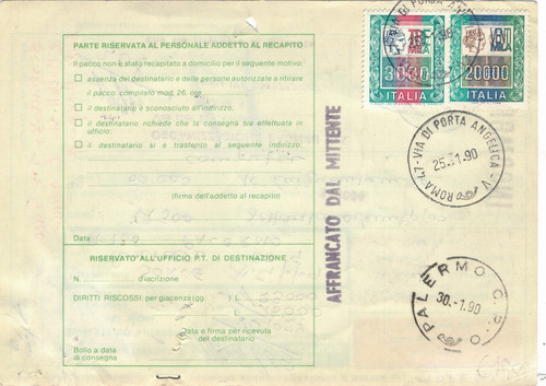 Italia 1990 bollettino pacchi - bollettino,