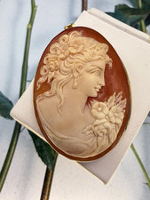 spilla ciondolo  ORO 18 kt 750  CAMMEO CONCHIGLIA   naturale VOLTO DONNA