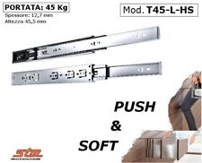 Coppia Guide Scorrevoli PUSH-SOFT per CASSETTI Portata 45 kg Estrazione Totale