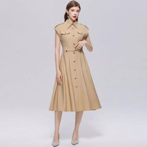 Vestito midi elegante kaki - vestito,