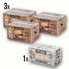 3x LEGNA DI OLIVO ULIVO DA ARDERE IN SCATOLA DA 10kg + 1x LEGNETTI ACCENDIFUOCO