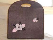 BORSA FELTRO MARRONE rose/fiori rosa e beige, lana cotta, fatta a mano, homemade