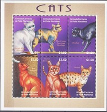 Grenada 2001 gatti, pelo corto britannico, crema blu, Bombay, birmano, abissino, ocicat