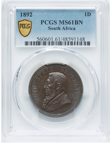 Sudafrica 1892 penny zar pcgs - penny,
