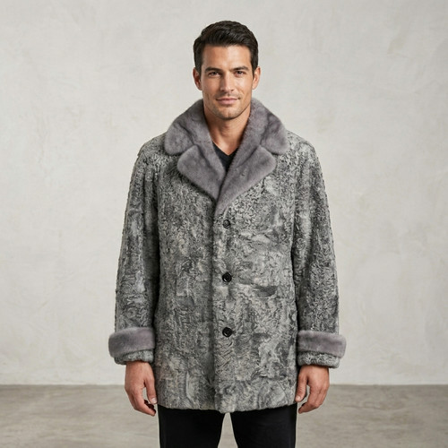 Cappotto pelliccia uomo grigio