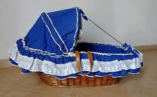 Cesta Culla Neonato da trasporto Vimini  e stoffa e decoro pizzo Anni 70 Vintage