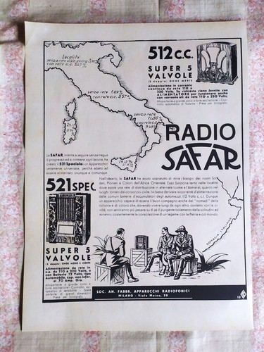 Pubblicità radio safar 1936 - pubblicità,