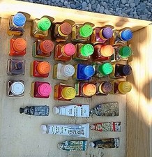 25 BOCCETTE INCHIOSTRO Di China PELIKAN + 7 Tubetti Tempera -Da Vecchio Pittore