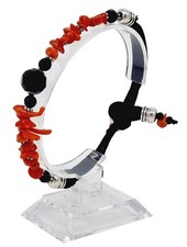 BRACCIALE CORALLO CRISTALLI NERI E ARGENTO 925