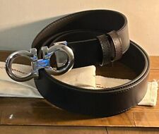 Cintura Uomo Salvatore Ferragamo Reversibile Nero/Marrone 125 Cm Fibbia Silver