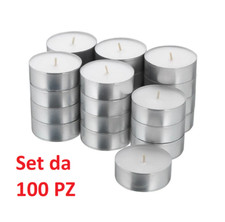 SET 100 CANDELE BIANCHE TONDE LUMINI TEALIGHT IN CERA DA ATMOSFERA FESTA CENE