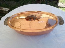 Pesciera in rame stagnato con coperchio da cucina griglia cestello vapore