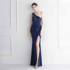 Vestito Abito Elegante Lungo Blu Corpetto Sera Sirena Evento Spacco 02357
