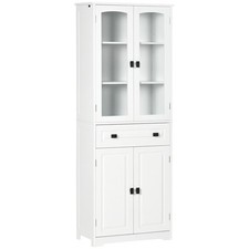 HOMCOM Credenza Cucina 2 Armadietti, Cassetto e Ante a Vetri 60x30x160cm Bianco